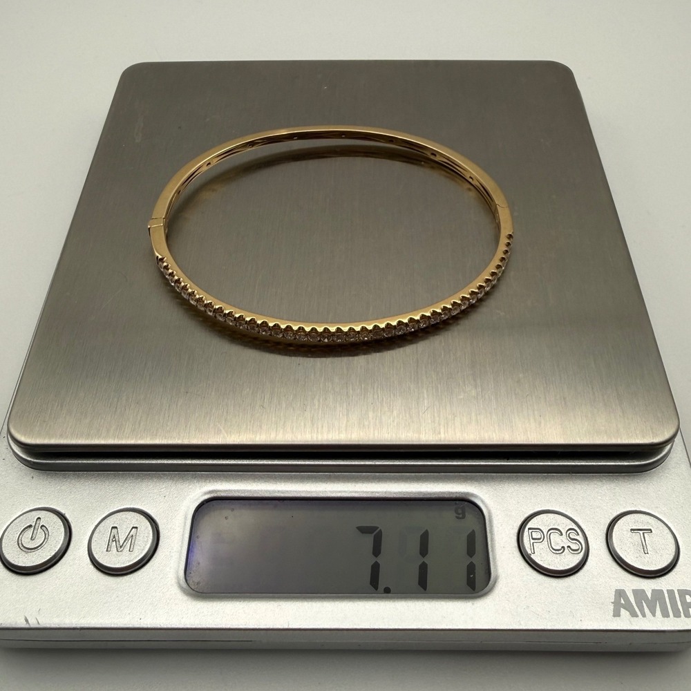 14K Yellow Gold Ladies 1.0 Carat TW Natural Diamond Bangle Bracelet 7.11g J34 - Picture 4 of 11